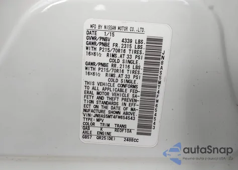 2015 Nissan Rogue Select S from USA, damaged, VIN JN8AS5MT4FW654543